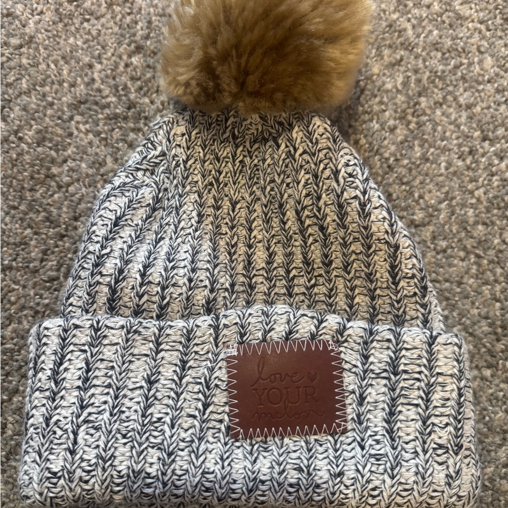 Love Your Melon Gray and Brown Knit Beanie